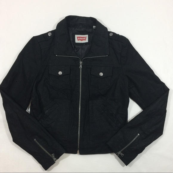 levi's black leather jacket womens
